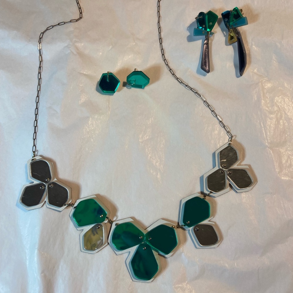 Silver and green mirror necklace by local artisan Zass Design up cycle jewelry